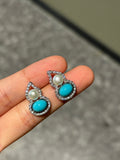 Wild Freshwater Pearl & Turquoise Double Gourd Earrings | Luxe Nature Motif Silver
