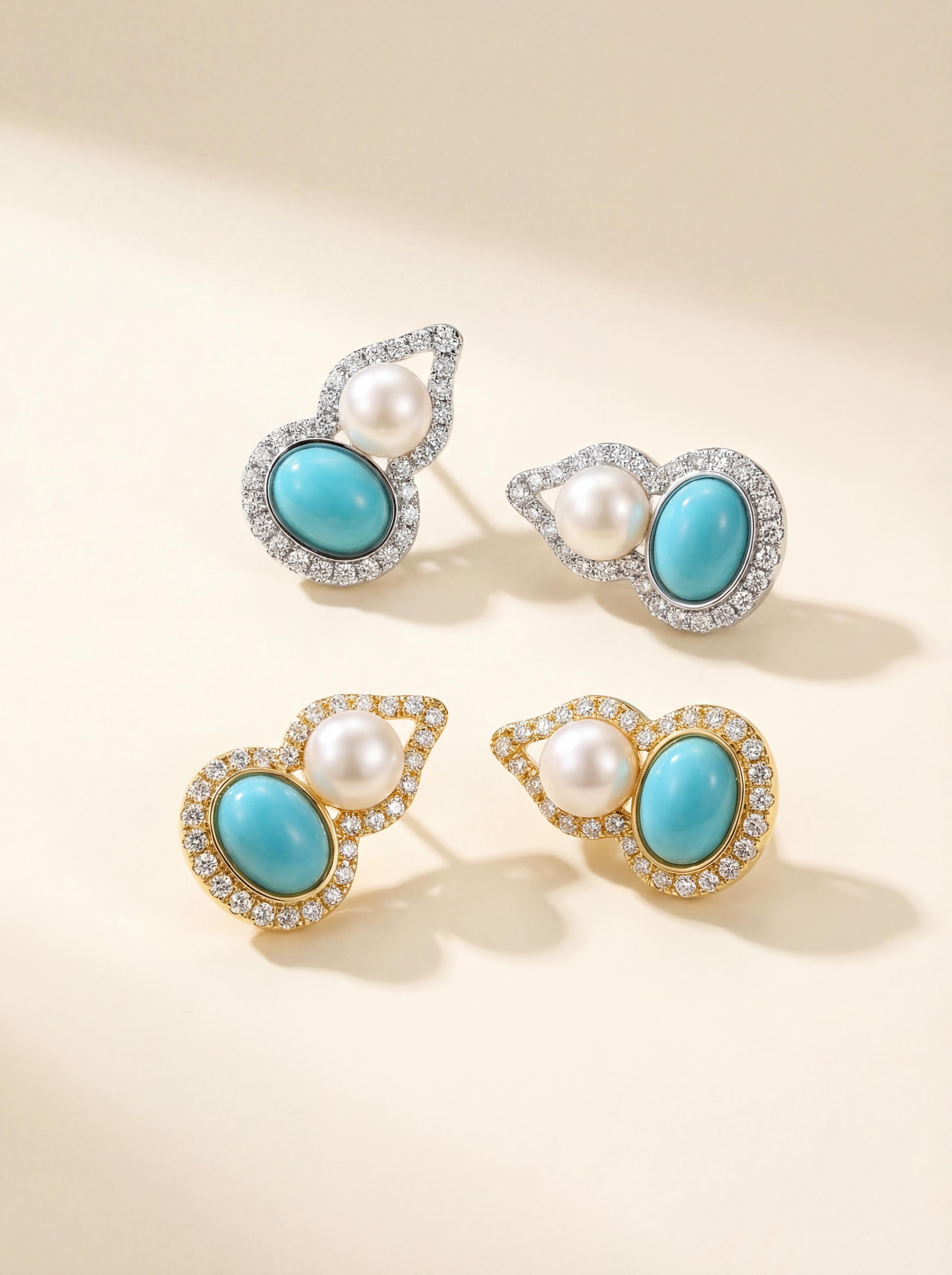 Wild Freshwater Pearl & Turquoise Double Gourd Earrings | Luxe Nature Motif