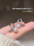 Silver-Plated Asymmetrical Pearl Earrings with Cubic Zirconia