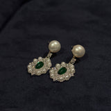 Ethereal Green Majesty Pearl Earrings - Vintage Elegance Reimagined