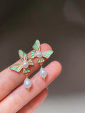 Vintage Enamel Butterfly Pearl Earrings - Dainty Spring Garden Motif