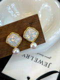 Retro Square Sugar Pearl Earrings