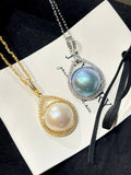 Crescent Harmony | Wild Freshwater Pearl Pendant Necklace with Diamond Accents