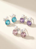 Dewdrop Orbit Pearl Earrings - Iridescent Moissanite Studs for Effortless Elegance