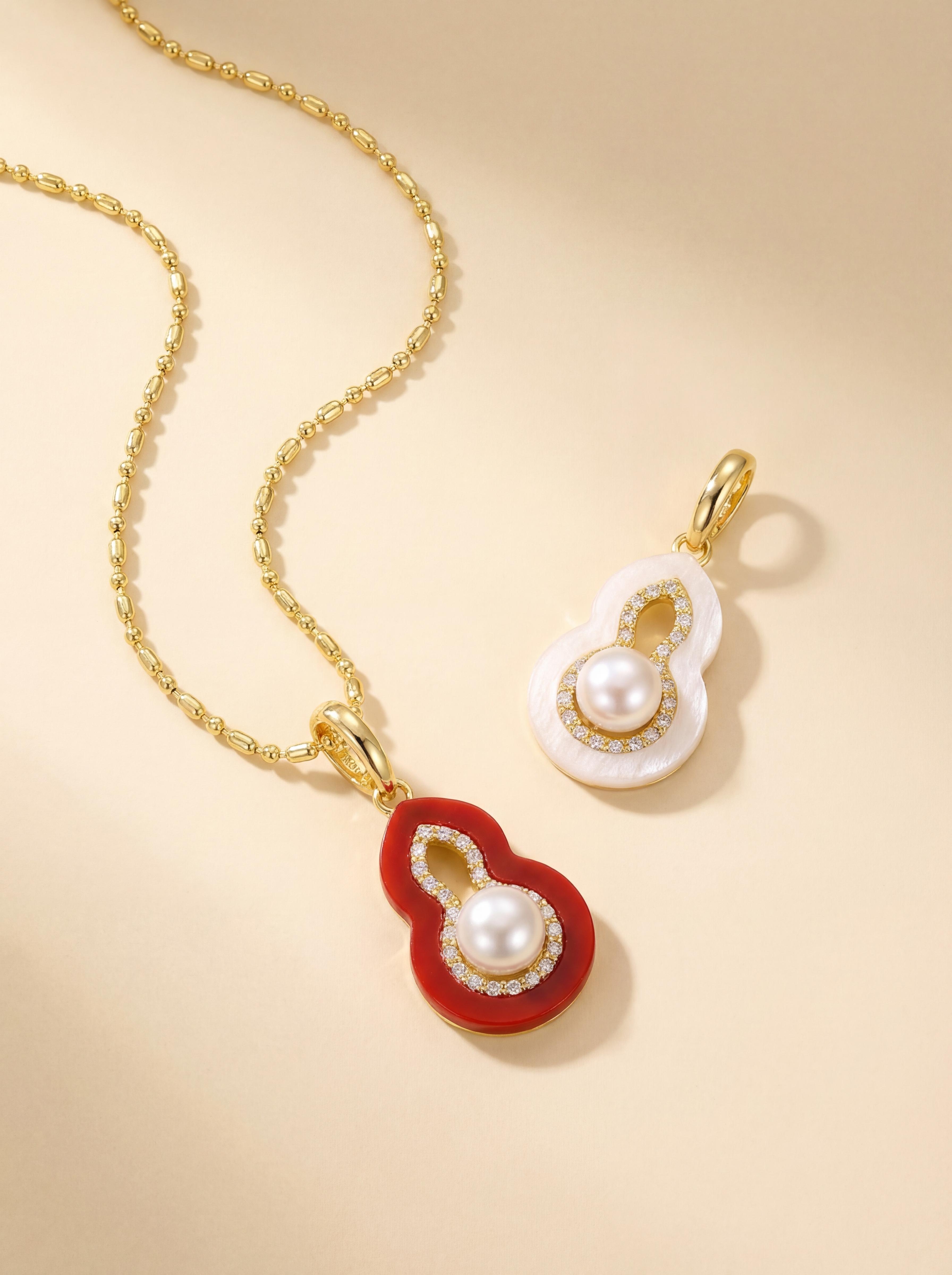 Gourd of Prosperity: Enameled Freshwater Pearl Necklace | Carrying Millennial Blessings