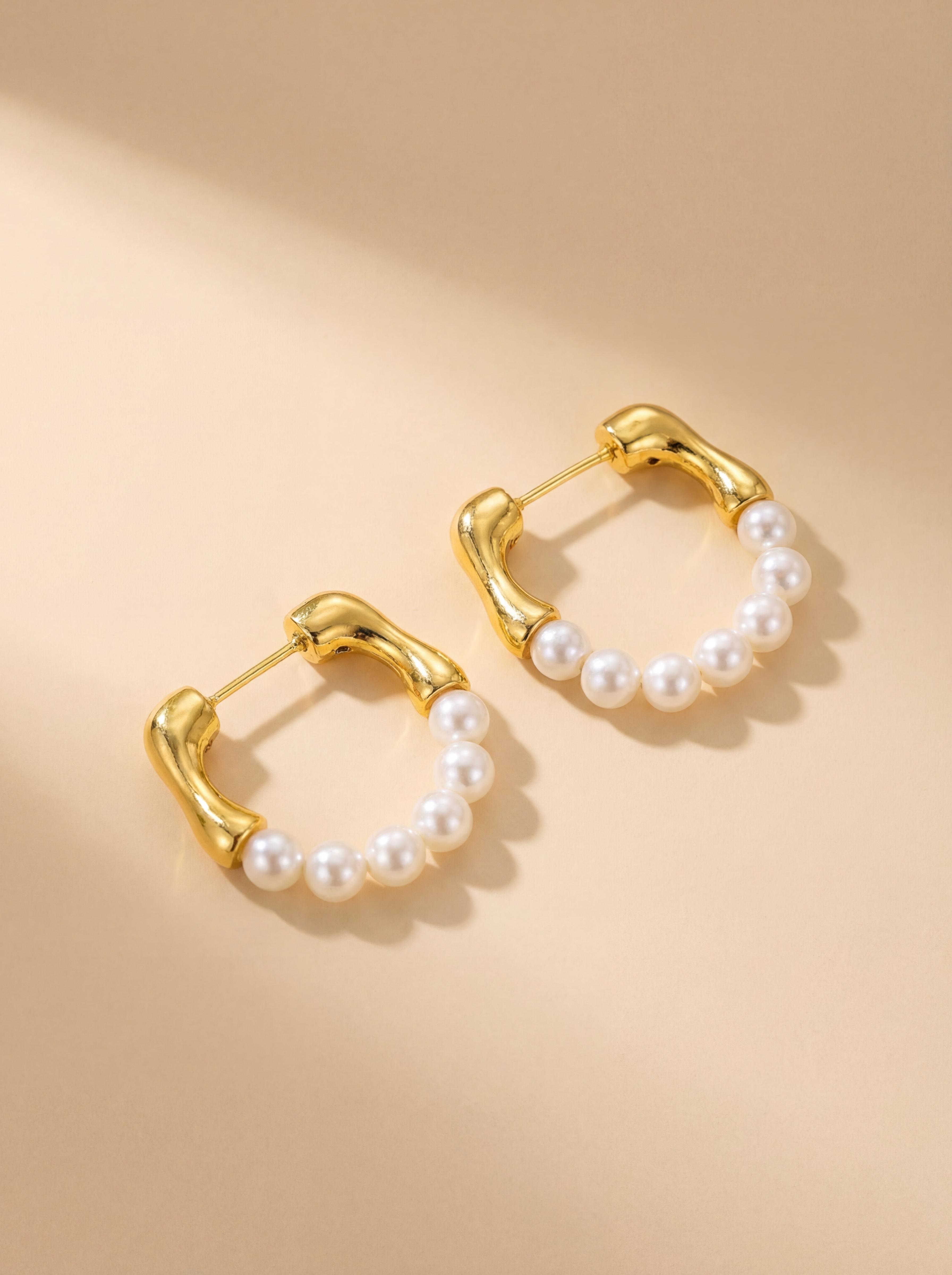 French Vintage Hoop Earrings with Freshwater Pearls