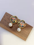 Aurora Whisper Ear Clips: Clip-on Gemstone Resin with Freshwater Pearl