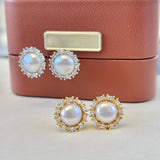 Double-Faced Pearl Floral Hoop Earrings