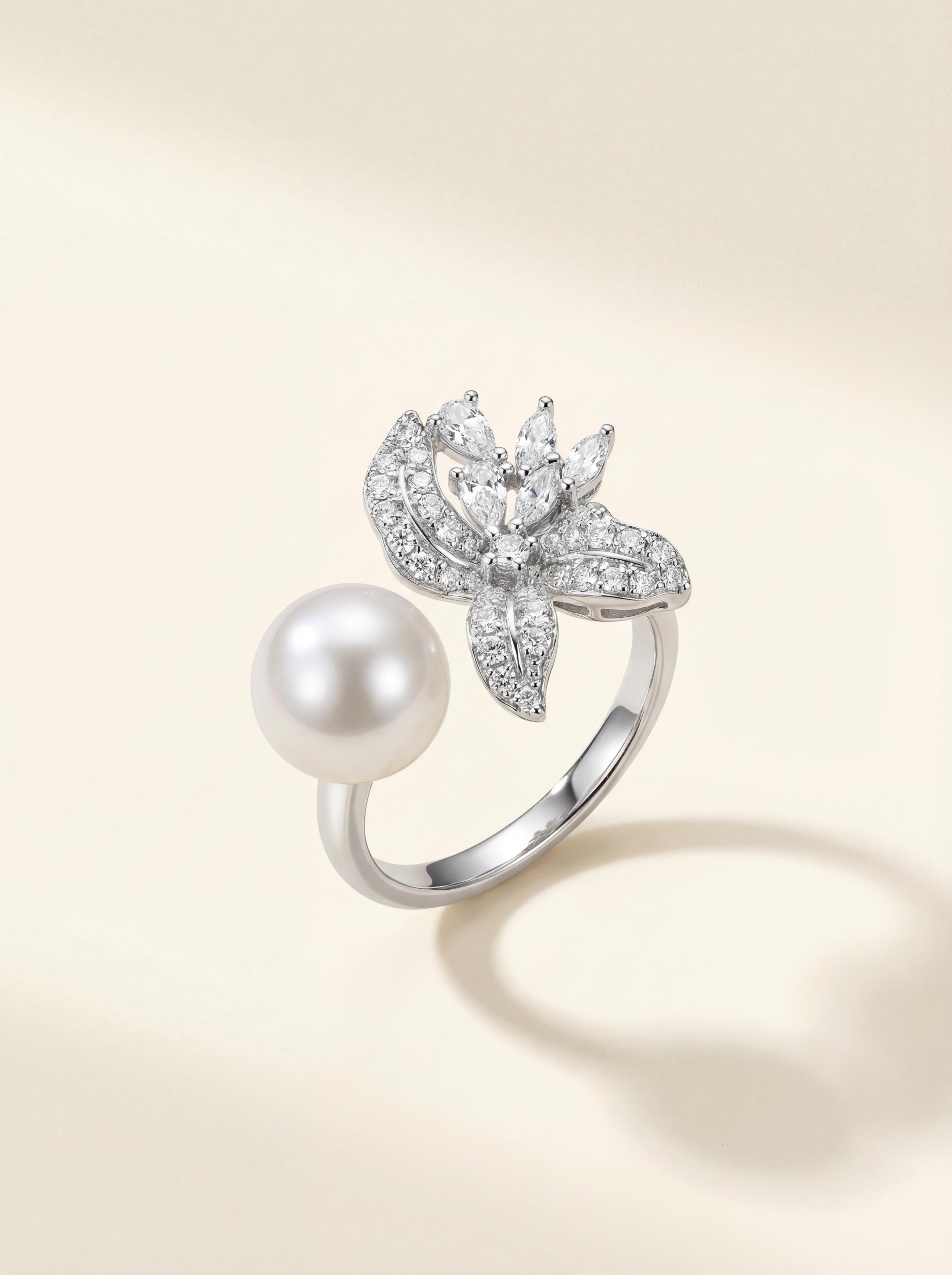 Iris Spring Wild Freshwater Pearl & Diamond Statement Ring