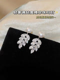 Luxury Diamond-Studded Wheat Freshwater Pearl Earrings for Women