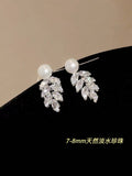 Luxury Diamond-Studded Wheat Freshwater Pearl Earrings for Women