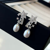 Star Trails Freshwater Pearl Earrings | 925 Silver Comet Studs for Daily Elegance