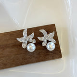 Lily Blossom Zirconia Earrings with Cultured Freshwater Pearl Silver