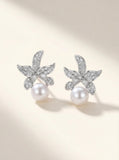 Lily Blossom Zirconia Earrings with Cultured Freshwater Pearl