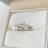 Silver Cross Pearl Ring Vintage Design Adjustable Band Boho Style