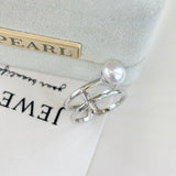 Silver Cross Pearl Ring Vintage Design Adjustable Band Boho Style