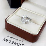 Tri-Pearl Stack Ring Set | Breathable Wild Pearl | Diamond Accented | Wedding Daily Gift
