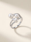 Tri-Pearl Stack Ring Set | Breathable Wild Pearl | Diamond Accented | Wedding Daily Gift