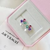 Spring Rainbow Wild Freshwater Pearl & Gemstone Earrings – Lightweight Floral Jewel