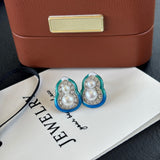 Enchanted Dewdrop Freshwater Pearl Hoop Earrings | Handcrafted Gradient Enamel Art