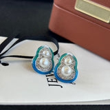 Enchanted Dewdrop Freshwater Pearl Hoop Earrings | Handcrafted Gradient Enamel Art