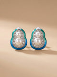 Enchanted Dewdrop Freshwater Pearl Hoop Earrings | Handcrafted Gradient Enamel Art