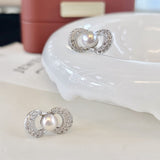 Silk Bow Freshwater Pearl Stud Earrings - Sterling Silver with Gold Details