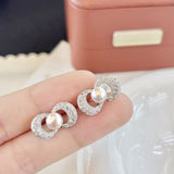 Silk Bow Freshwater Pearl Stud Earrings - Sterling Silver with Gold Details