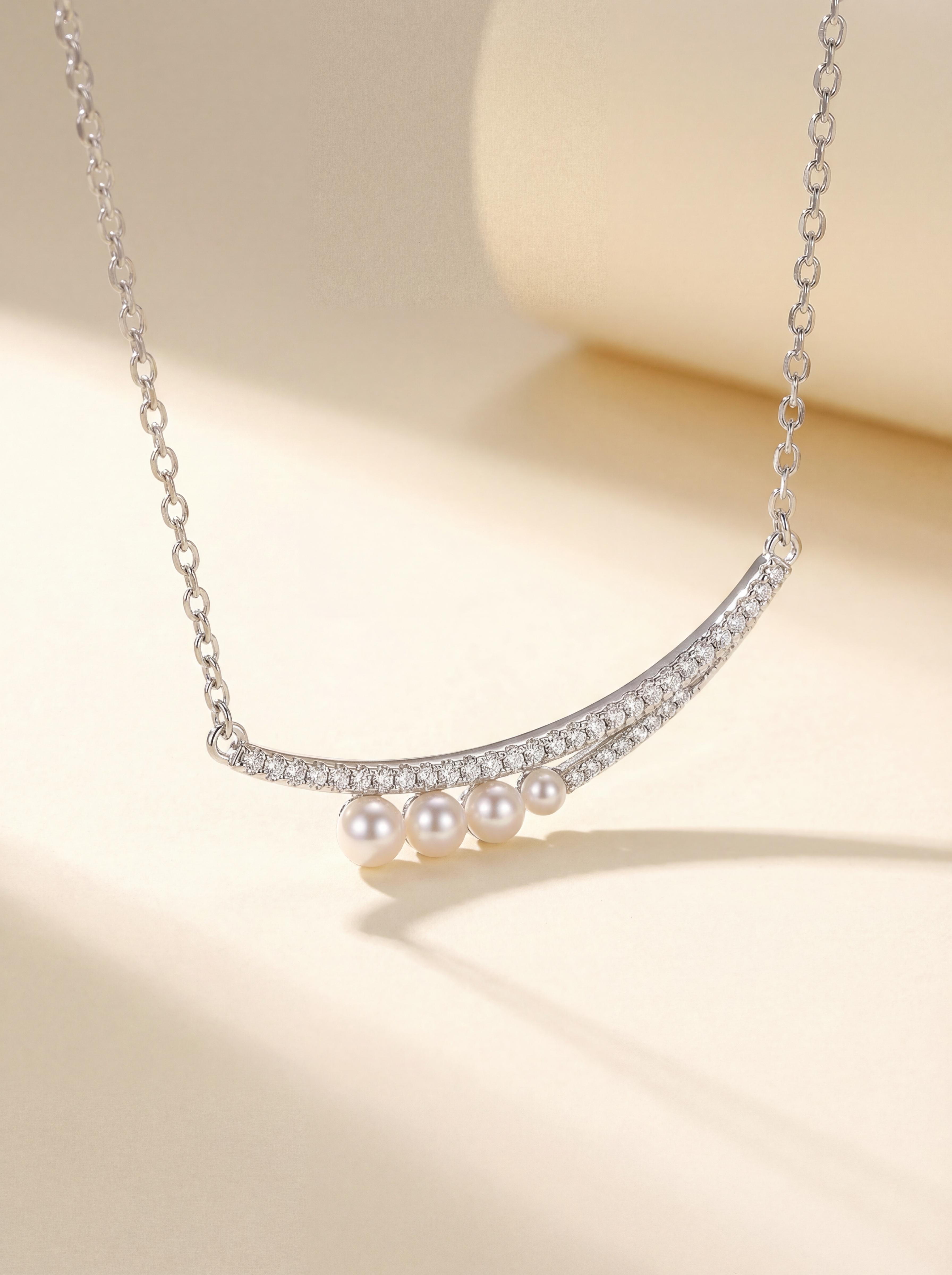 Luna Smile: Wild Freshwater Pearl Arc Necklace | Delicate Locklace Enhancer