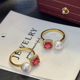 Pearl Reverie Sunset Reflection Ring - Wild Pearl & Ruby Doublet