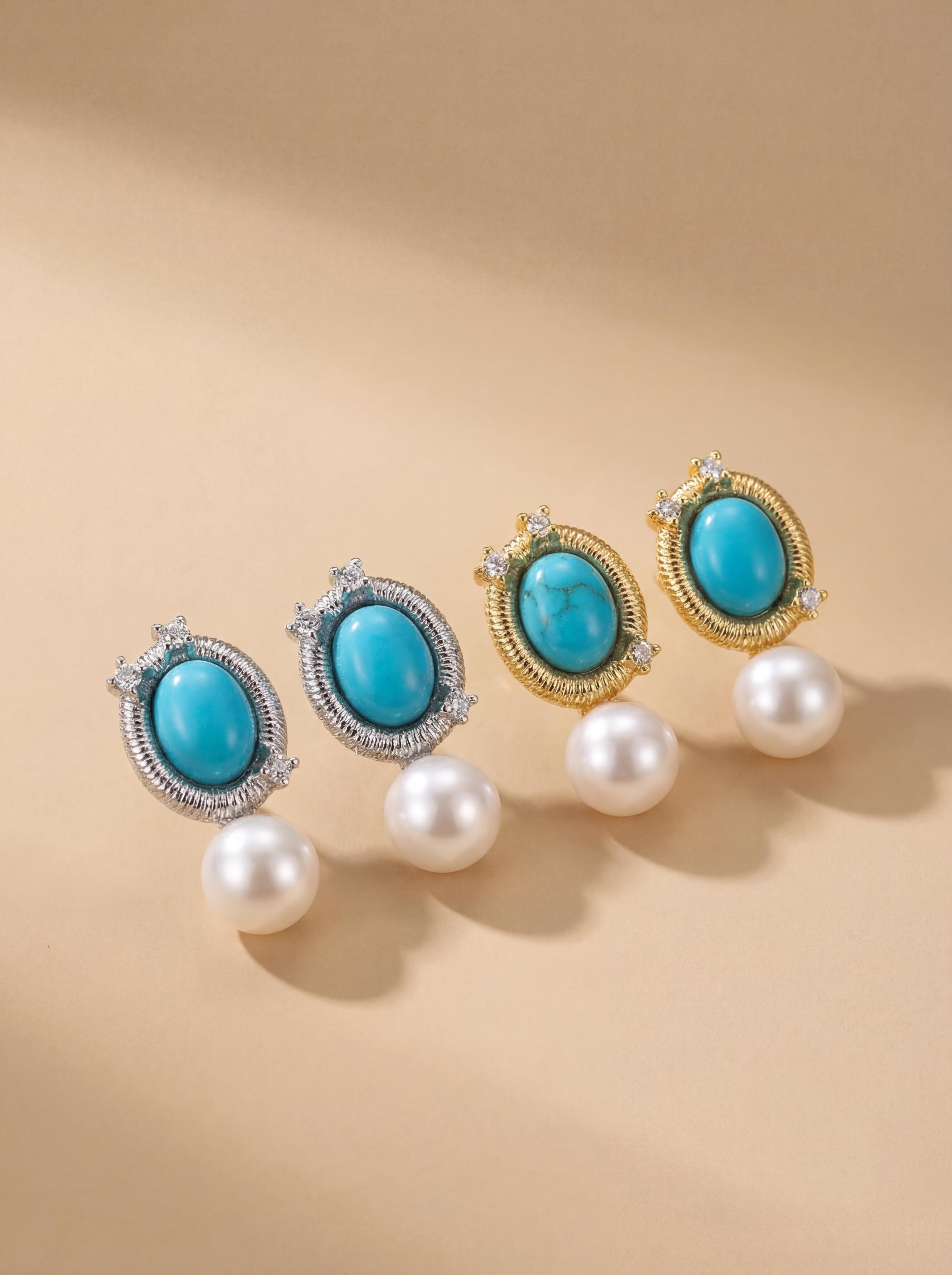 French Vintage Turquoise Freshwater Pearl Earrings