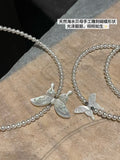 Layered MotherofPearl Butterfly Pearl Necklace - Dual Strand Necklace for Effortless Elegance