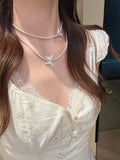 Layered MotherofPearl Butterfly Pearl Necklace - Dual Strand Necklace for Effortless Elegance