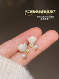 Hand-Painted Glazed Tulip Pearl Earrings — Timeless Freshwater Elegance for Daily Radiance
