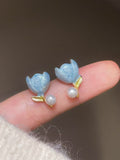 Hand-Painted Glazed Tulip Pearl Earrings — Timeless Freshwater Elegance for Daily Radiance