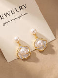 Camellia Dewdrop Double Pearl Earrings | Luxury Freshwater Pearl Floral Design