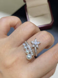 Nested Starfall Duo Ring Set: Freshwater Pearl & Diamond Stackable Rings - Daily Elegance