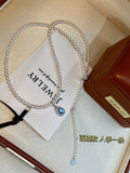 Ocean Whisper Double-Layer Freshwater Pearl Necklace with Aquamarine Charm