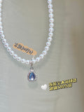 Ocean Whisper Double-Layer Freshwater Pearl Necklace with Aquamarine Charm
