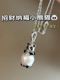 Whimsical Bamboo Bear Pearl Pendant Necklace