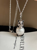 Whimsical Bamboo Bear Pearl Pendant Necklace
