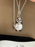 Whimsical Bamboo Bear Pearl Pendant Necklace