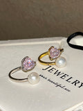 Blush Essence Double-Band Pearl and Heart Ring – Dainty Duo for Soulful Expression
