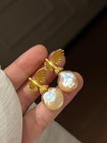 Wild Freshwater Pearl Flying Bird Gold Earrings - Moonlight & Wind in Your Ears