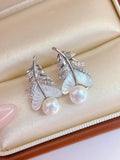 Ethereal Dewdrop Pearl Feather Ear Studs