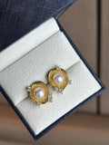 Timeless Wave - Handcrafted Pearl Earrings with Genuine Freshwater Pearls & Diamond Accents