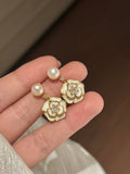 Camellia Whisper Freshwater Pearl Double Petal Earrings