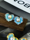 Seasons Flow Heart Pearl Enamel Earrings