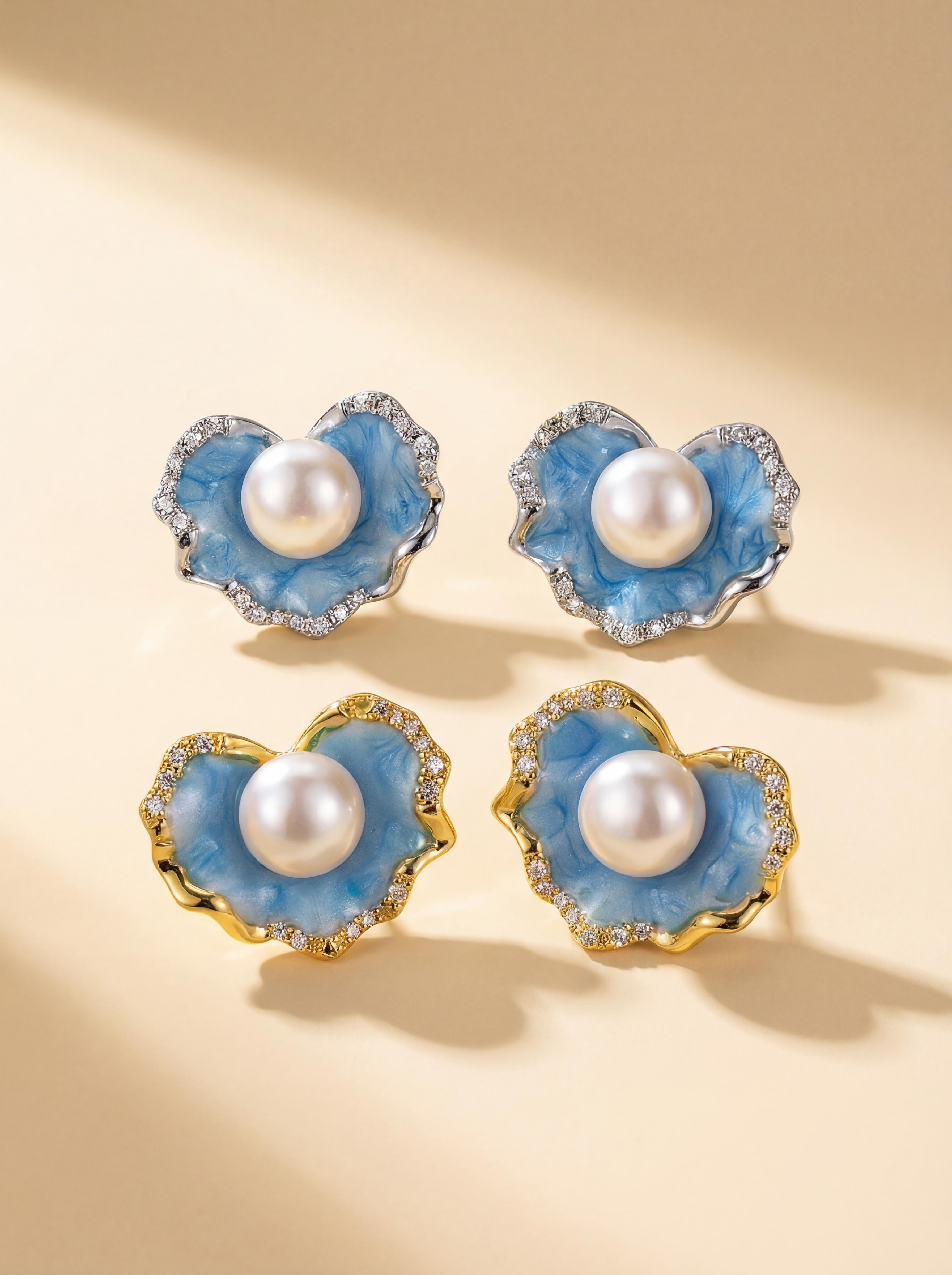 Seasons Flow Heart Pearl Enamel Earrings