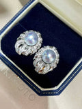Wild Freshwater Pearl with Diamond Stud Earrings in Silver-Blue Hue Silver